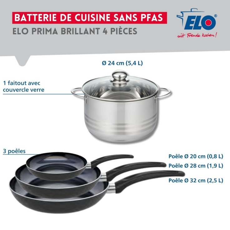 Batterie de cuisine Prima Brillant en aluminium et inox - 20 à 32 cm