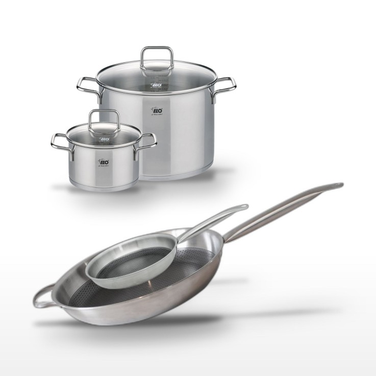 Batterie de cuisine Relief Solution en inox - 20/24/26/32 cm - 3,4/9,5 L - gris