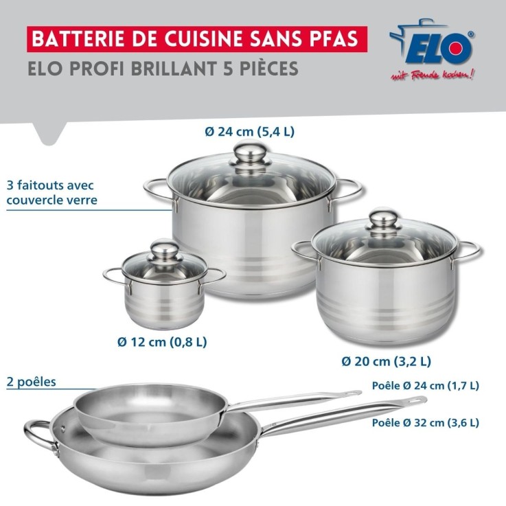 Batterie de cuisine Profi Brillant en inox - 5 pièces - 12, 20, 24 et 32 cm