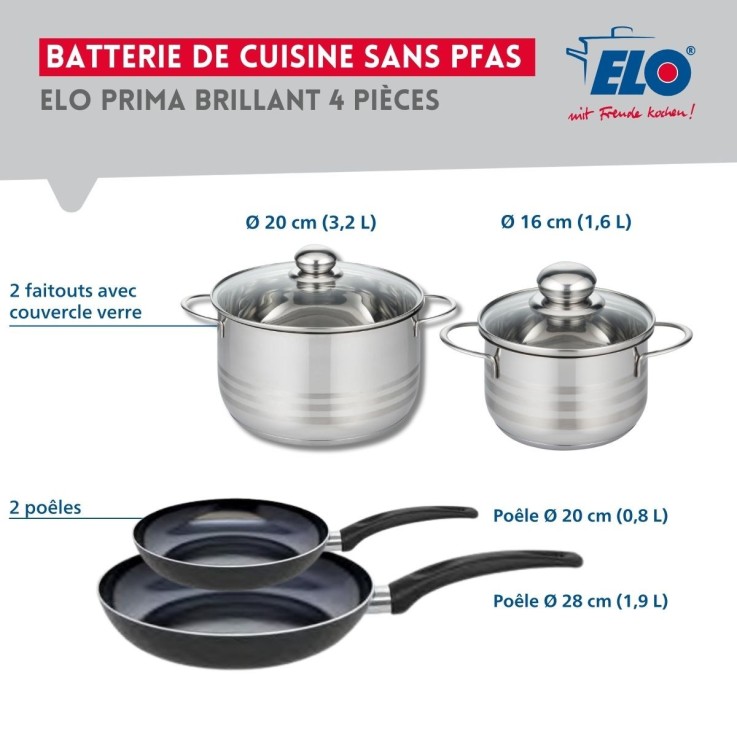 Batterie de cuisine Prima Brillant en aluminium et inox - 4 pièces - noire