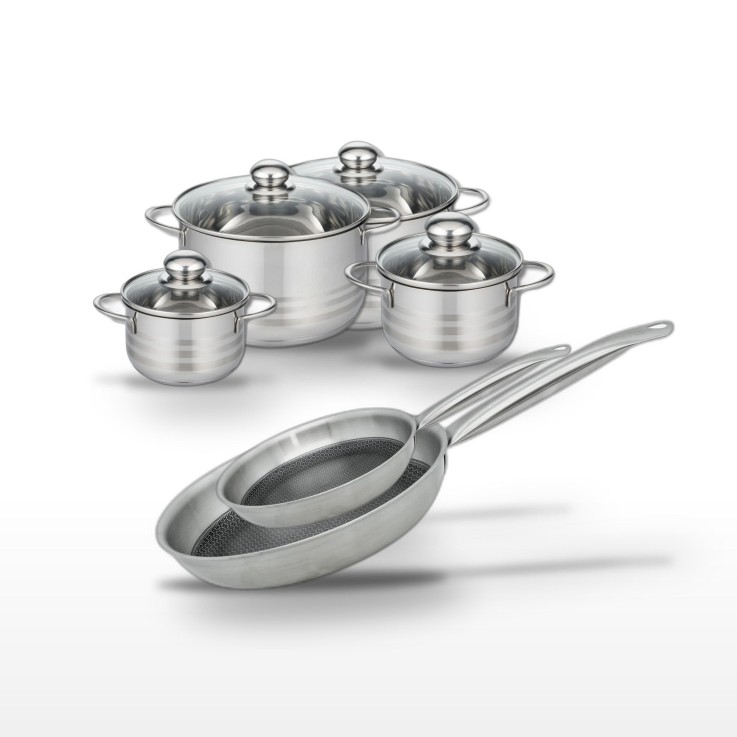 Batterie de cuisine Relief Solution en inox - 24/28 cm - 14/16/20/24 cm - noire
