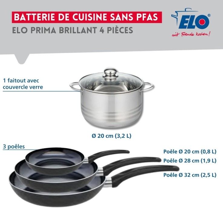Batterie de cuisine Prima Brillant en aluminium et inox - 20/28/32 cm