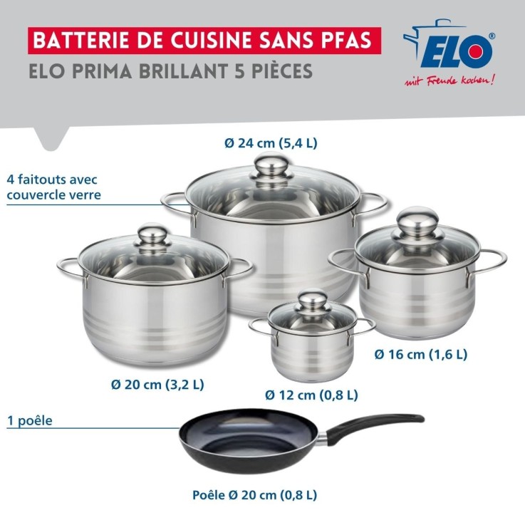 Batterie de cuisine Prima Brillant en aluminium et inox - 5 pièces - noire