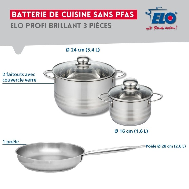 Batterie de cuisine Profi Brillant en inox - 28 cm - faitouts 16/24 cm