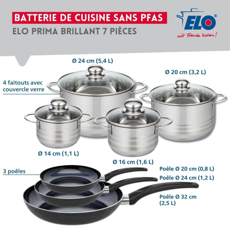 Batterie de cuisine Prima Brillant en aluminium et inox - 7 pièces