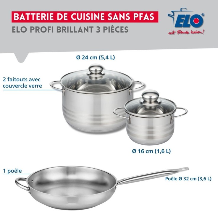 Batterie de cuisine Profi Brillant en inox - 32, 16 et 24 cm