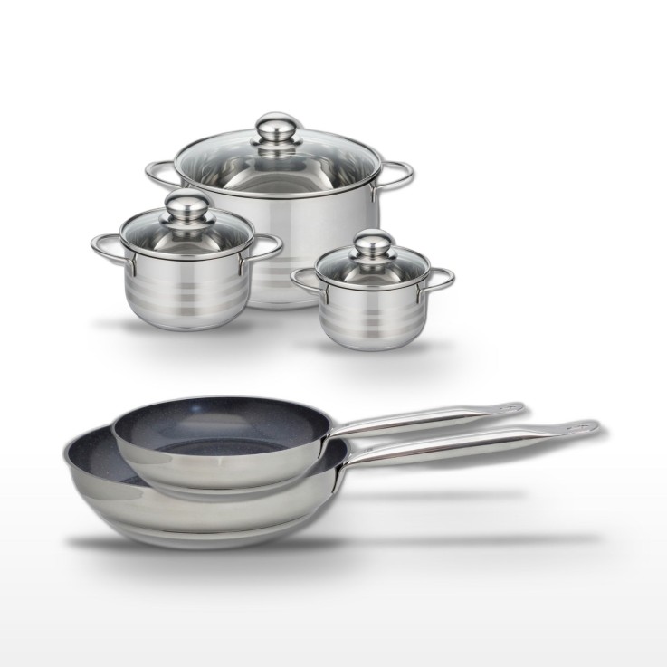 Batterie de cuisine Profi Therm Platinum - 2 poêles, 3 faitouts - 24/28 et 12/14/20 cm - gris