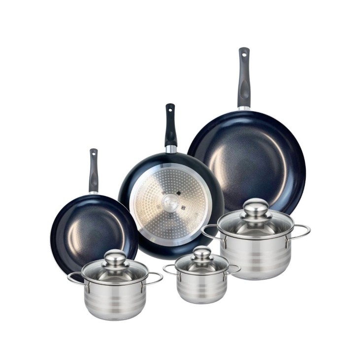 Batterie de cuisine Prima Brillant en aluminium et inox - 12, 14, 16, 20, 24 et 28 cm - noire