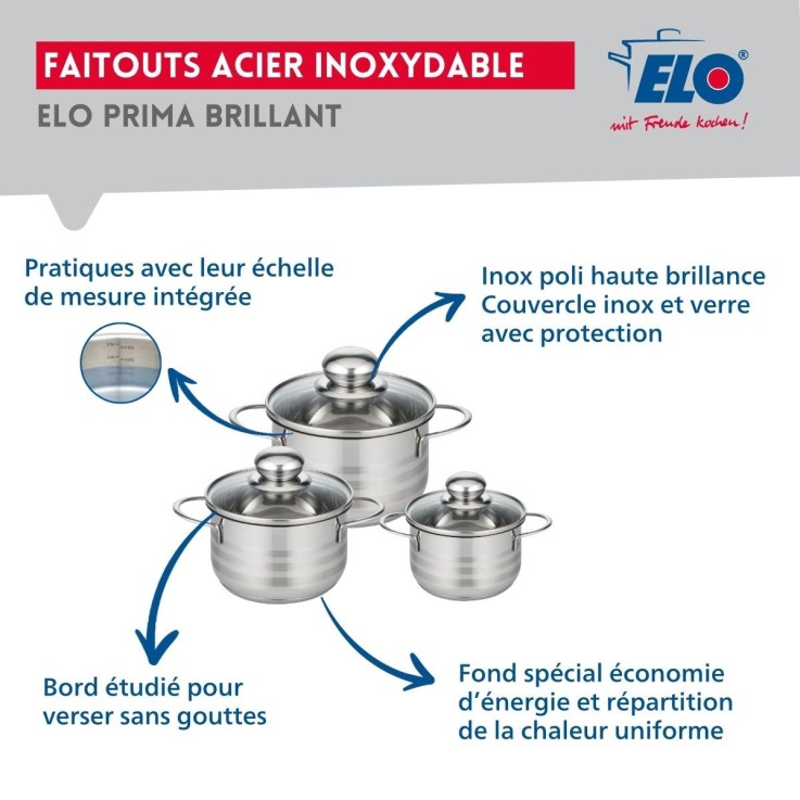Batterie de cuisine Prima Brillant en aluminium et inox - 12, 14, 16, 20, 24 et 28 cm - noire
