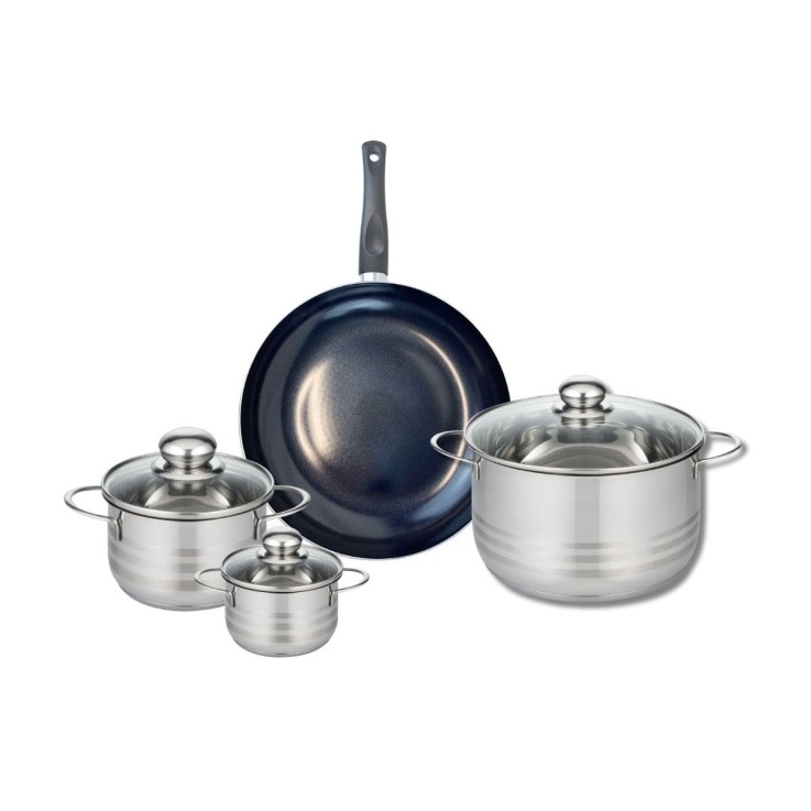 Batterie de cuisine Prima Brillant en aluminium et inox - 28, 12, 16 et 24 cm - noire