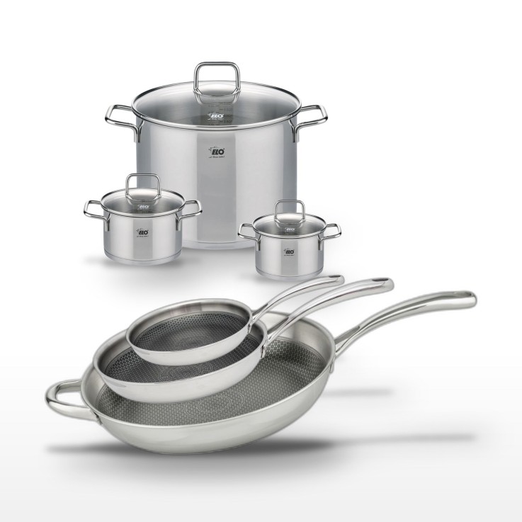 Batterie de cuisine Relief Evolution en inox - 3 poêles et 3 faitouts