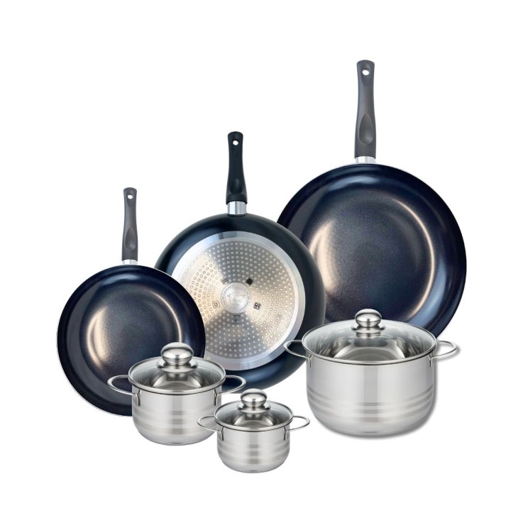 Batterie de cuisine Prima Brillant en aluminium et inox - 6 pièces assorties
