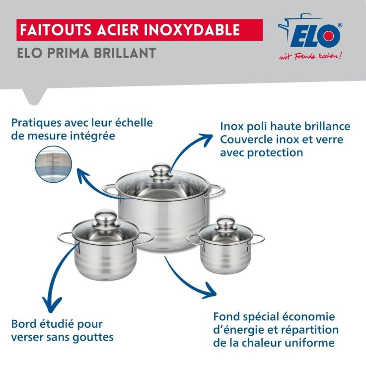 Batterie de cuisine Prima Brillant en aluminium et inox - 6 pièces assorties