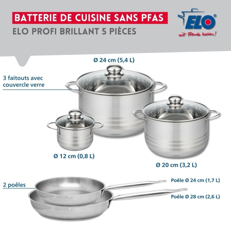 Batterie de cuisine Profi Brillant en inox - 5 pièces - 12 à 28 cm