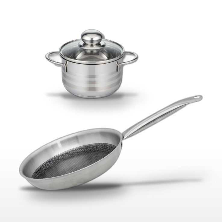 Batterie de cuisine Relief Solution en inox - 28 et 16 cm - noire