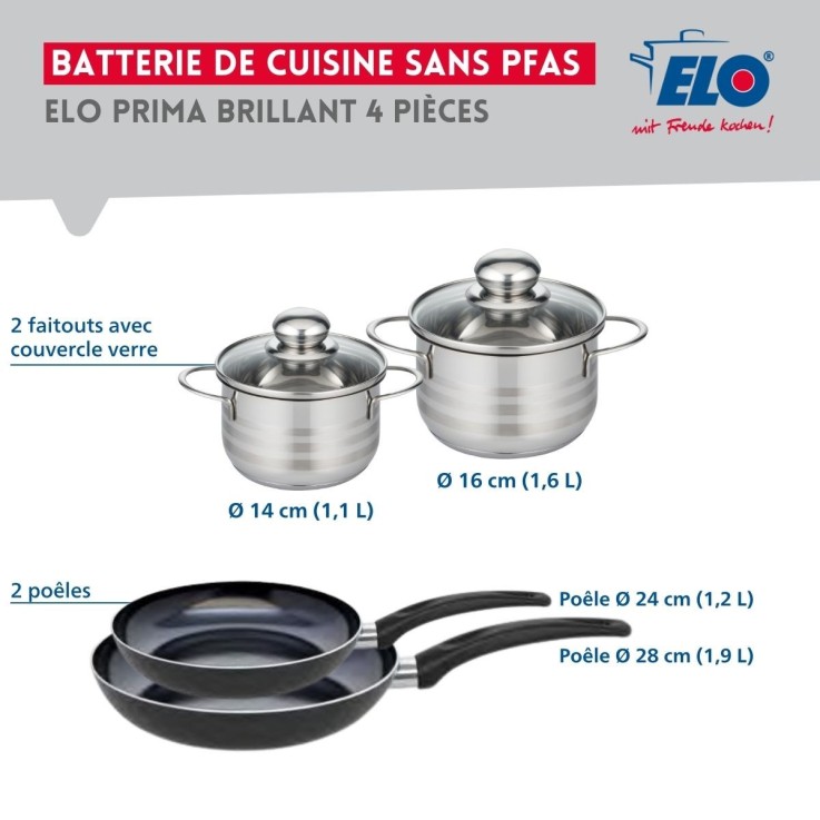 Batterie de cuisine Prima Brillant en aluminium et inox - noire