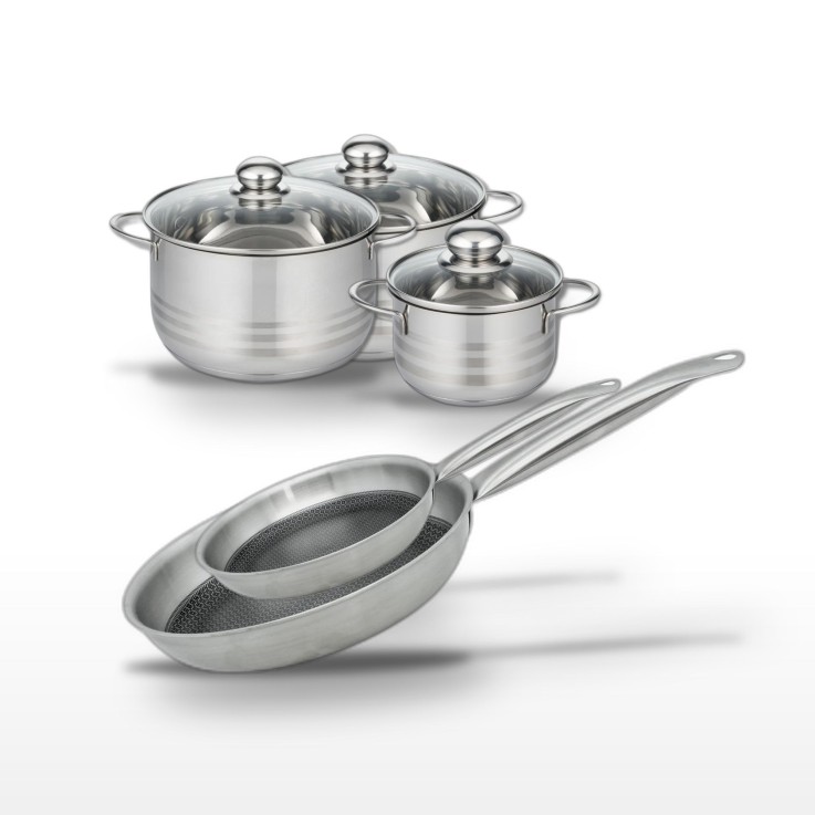 Batterie de cuisine Relief Solution en inox - 24/28 cm et 16/20/24 cm - noire