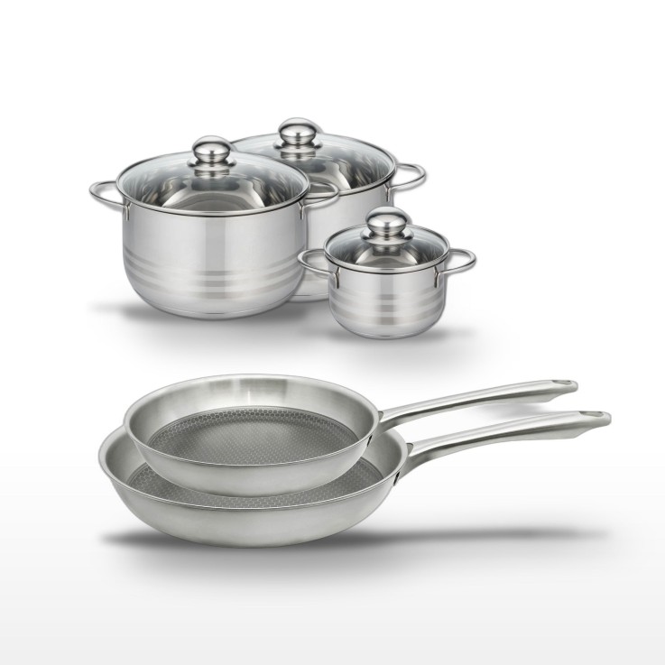 Batterie de cuisine en inox - 5 pièces - 14 à 28 cm