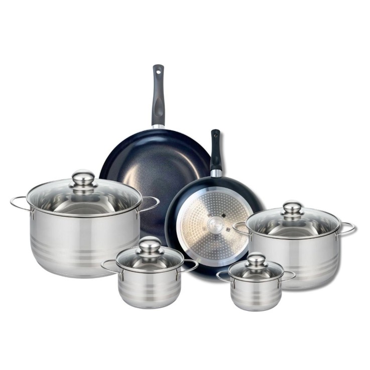Batterie de cuisine Prima Brillant en aluminium et inox - 12 à 28 cm - 10 pièces - noire