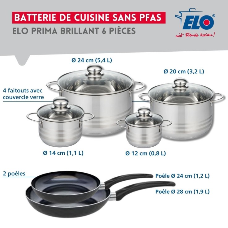 Batterie de cuisine Prima Brillant en aluminium et inox - 12 à 28 cm - 10 pièces - noire