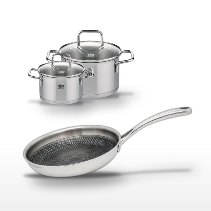 Batterie de cuisine Relief Evolution en inox - 24 cm - faitouts 12/16 cm