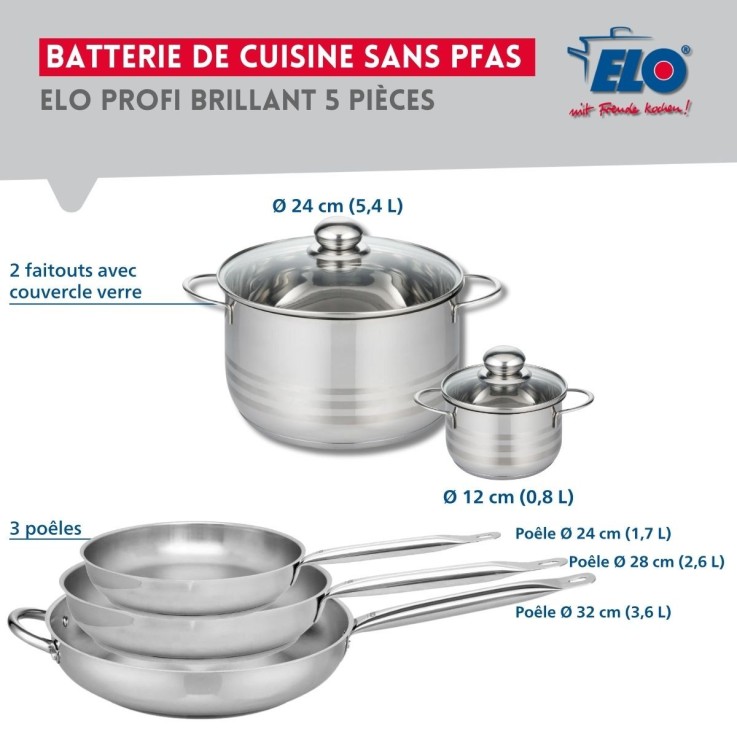 Batterie de cuisine Profi Brillant en inox - 5 pièces - 12 à 32 cm