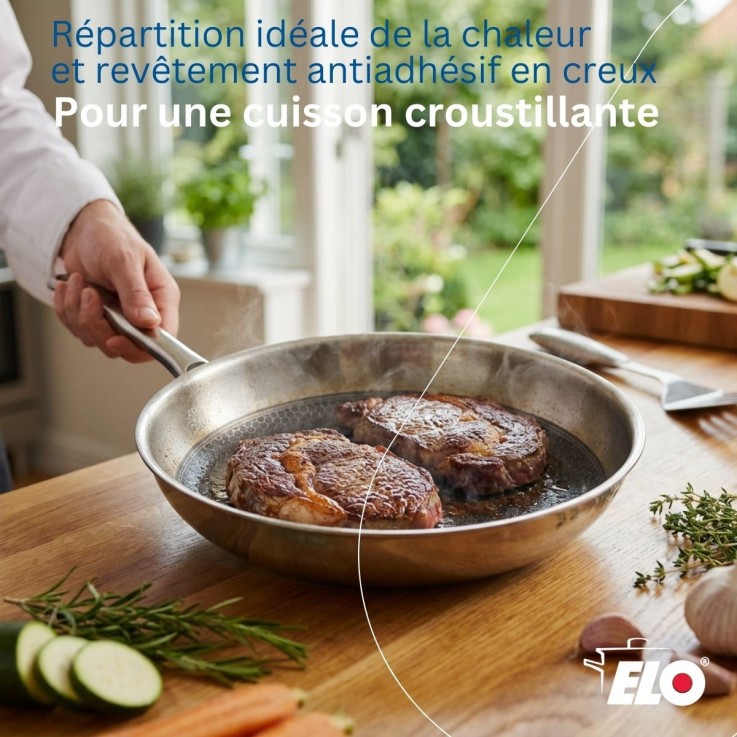 Batterie de cuisine Relief Passion en inox - poêles 24/28 cm - faitouts 12/14/16 cm