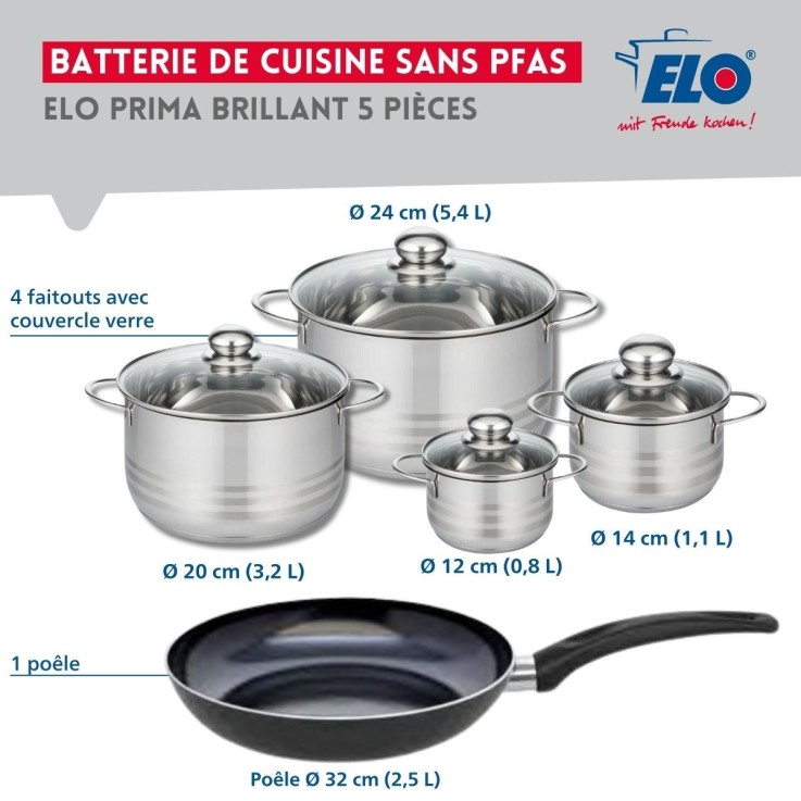 Batterie de cuisine Prima Brillant en aluminium et inox - 5 pièces - noire