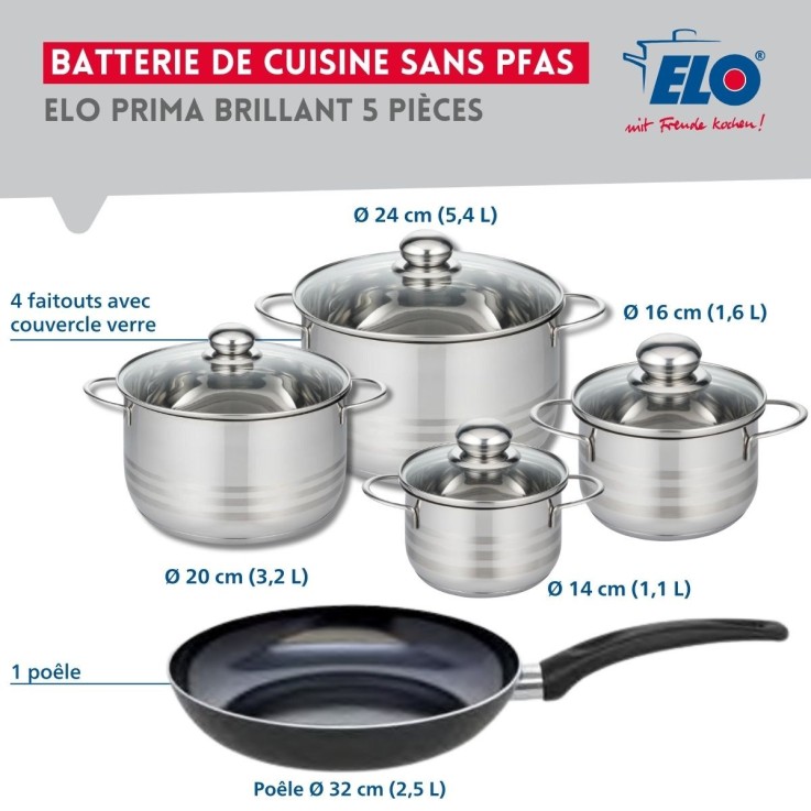Batterie de cuisine Prima Brillant en aluminium et inox