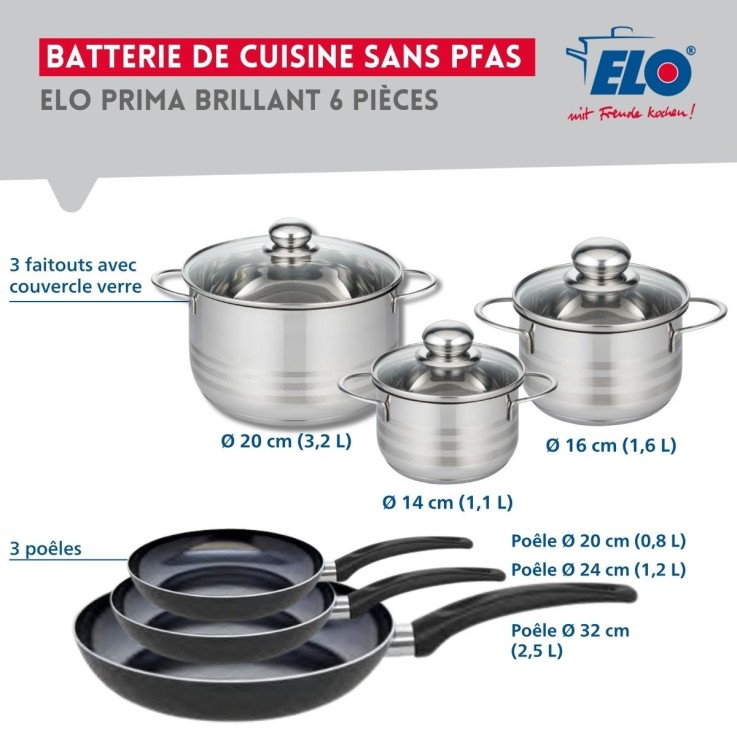 Batterie de cuisine Prima Brillant en aluminium et inox - 20, 24, 32 cm - 14, 16, 20 cm