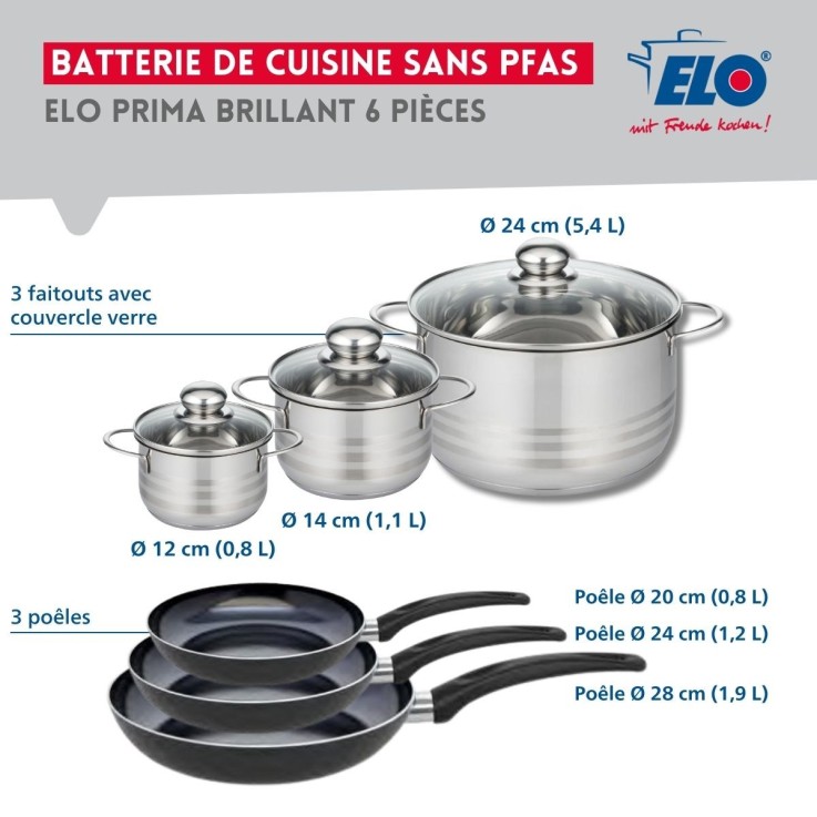 Batterie de cuisine Prima Brillant en aluminium et inox - 20/24/28 cm - 12/14/24 cm
