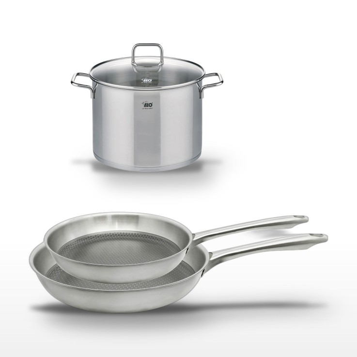 Batterie de cuisine Relief Passion en inox - 24, 28 et 26 cm