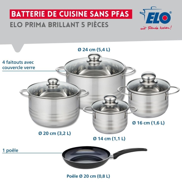Batterie de cuisine Prima Brillant en aluminium et inox - 14-24 cm - noire