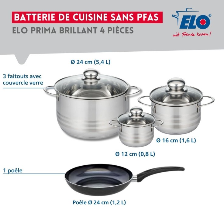 Batterie de cuisine Prima Brillant en aluminium et inox - 12/16/24 cm - noir