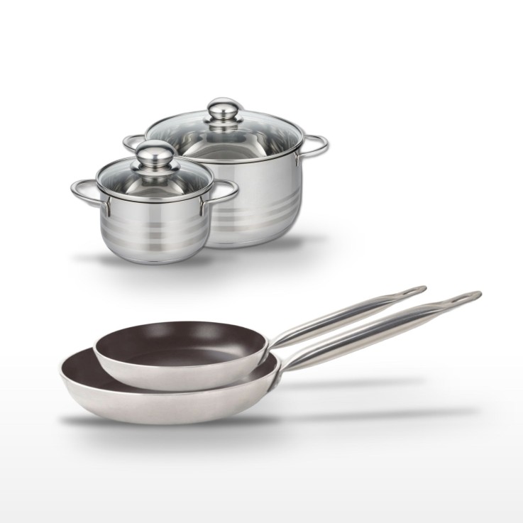 Lot de poêles et faitouts Bistro Line en aluminium et inox - 28/32 cm et 16/24 cm - noir