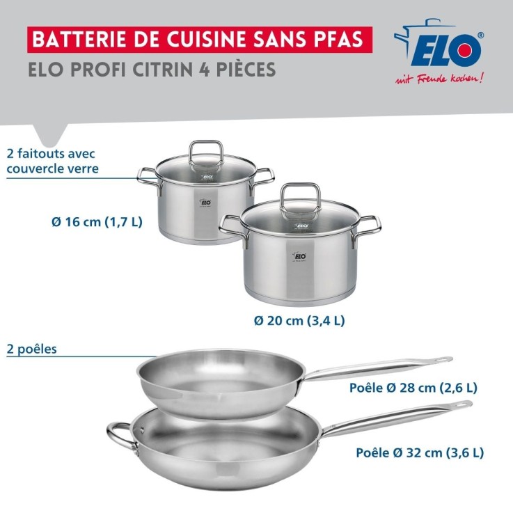 Batterie de cuisine Profi Citrin en inox - 28/32 cm - 16/20 cm