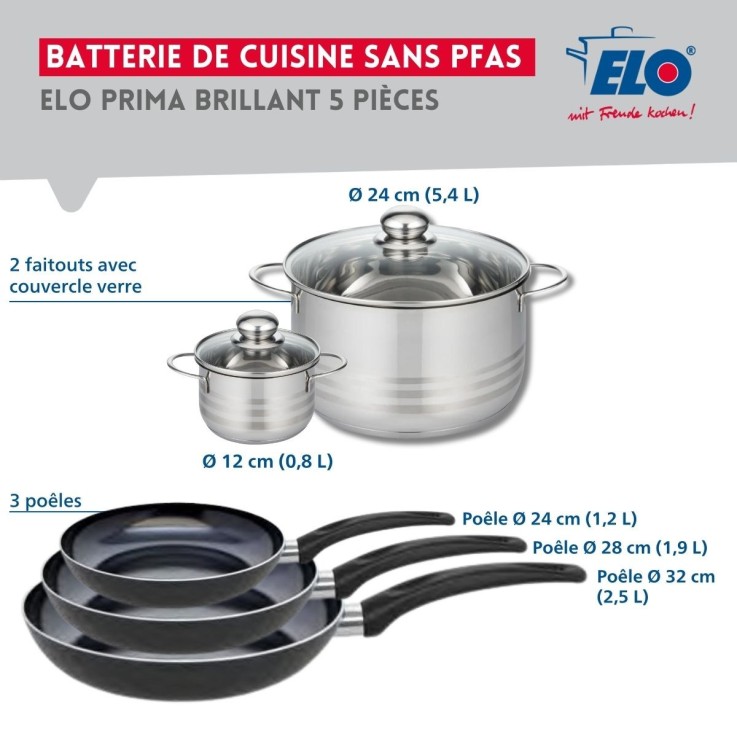 Batterie de cuisine Prima Brillant en aluminium et inox - 5 pièces - noire