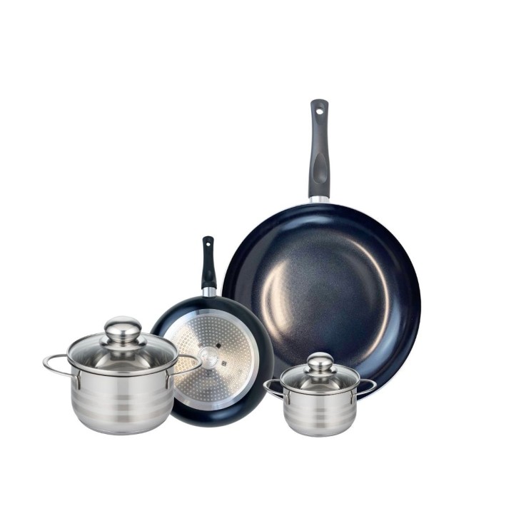 Batterie de cuisine Prima Brillant en aluminium et inox - 4 pièces - noire