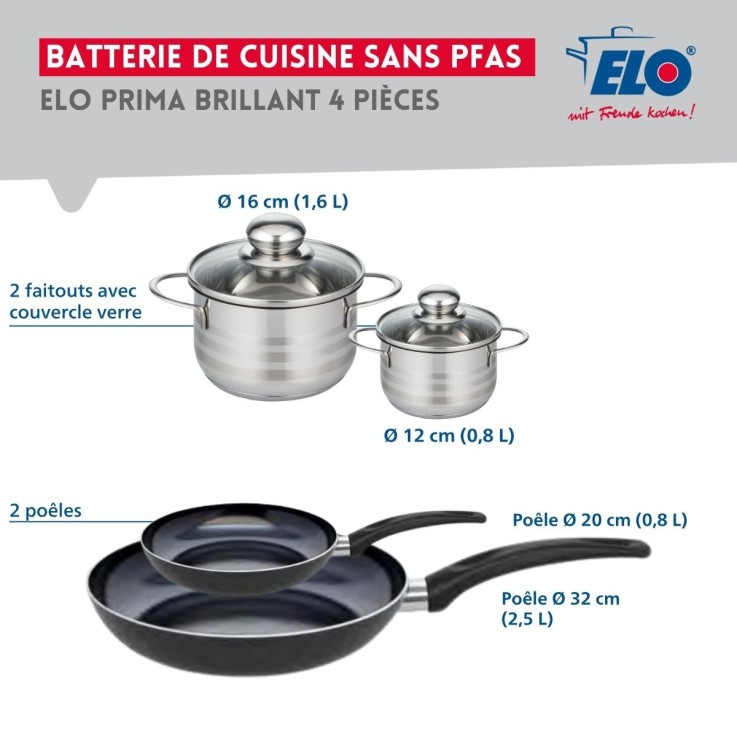 Batterie de cuisine Prima Brillant en aluminium et inox - 4 pièces - noire