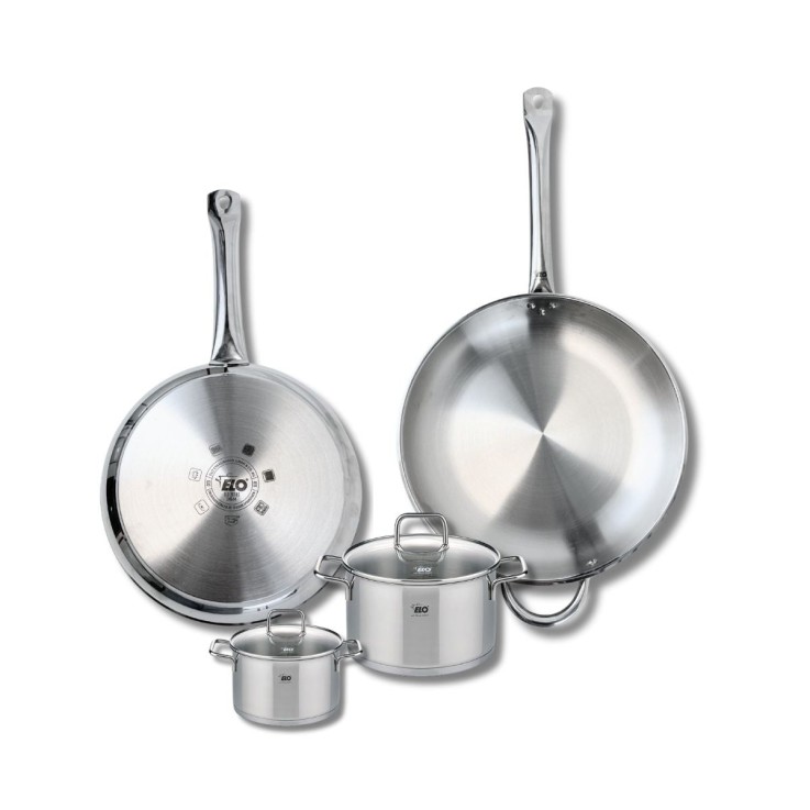Batterie de cuisine Profi Citrin en inox - poêles 28/32 cm - faitouts 12/16 cm
