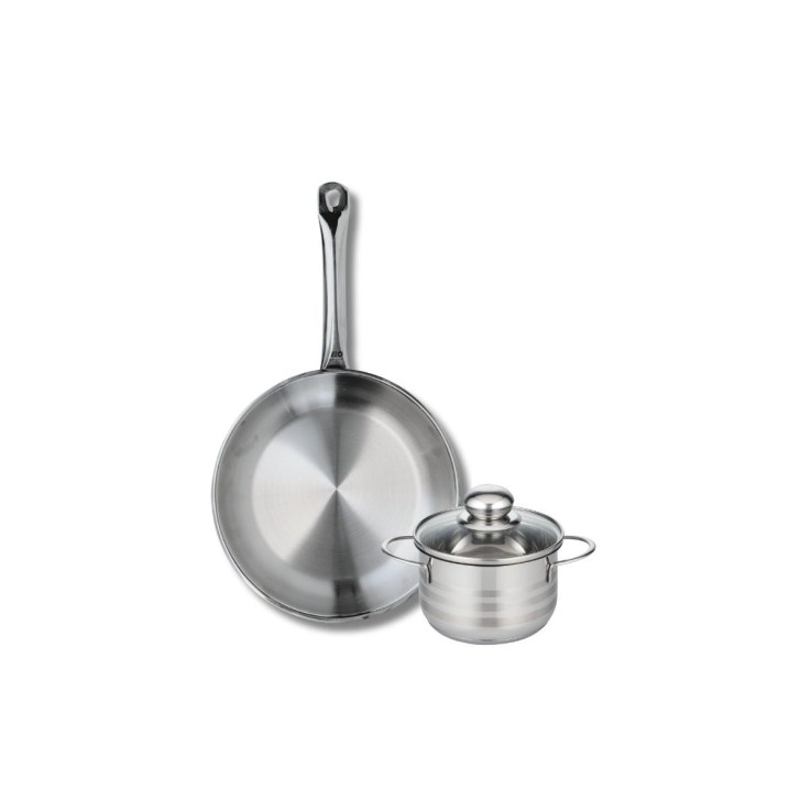 Ensemble de cuisson Profi Brillant en inox - poêle 28 cm et faitout 14 cm