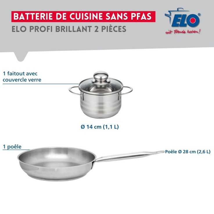Ensemble de cuisson Profi Brillant en inox - poêle 28 cm et faitout 14 cm