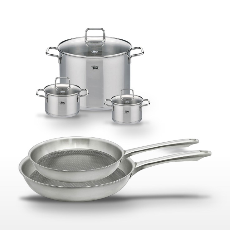 Lot de 2 poêles et 3 faitouts Relief Passion en inox