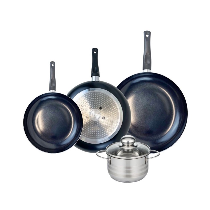 Batterie de cuisine Prima Brillant en aluminium et inox - 4 pièces - noire