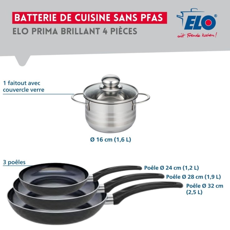 Batterie de cuisine Prima Brillant en aluminium et inox - 4 pièces - noire