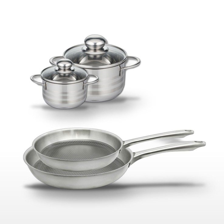 Batterie de cuisine Relief Passion en inox - 2 poêles et 2 faitouts