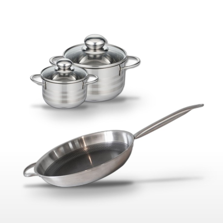 Batterie de cuisine Relief Solution en inox - 32, 12 et 16 cm