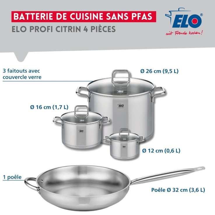 Batterie de cuisine Profi Citrin en inox - 12, 16, 26 et 32 cm