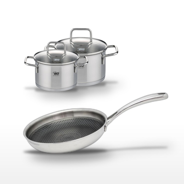 Batterie de cuisine Relief Evolution en inox - 28, 14 et 12 cm