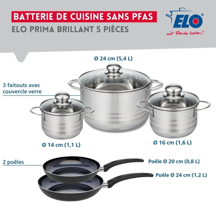 Batterie de cuisine Prima Brillant en aluminium et inox - 5 pièces